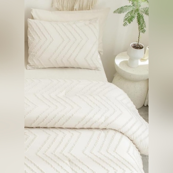 Chevron Tufted Boho Cream Ivory Twin Size Bed Zigzag Comforter Set Natural White - Picture 4 of 12